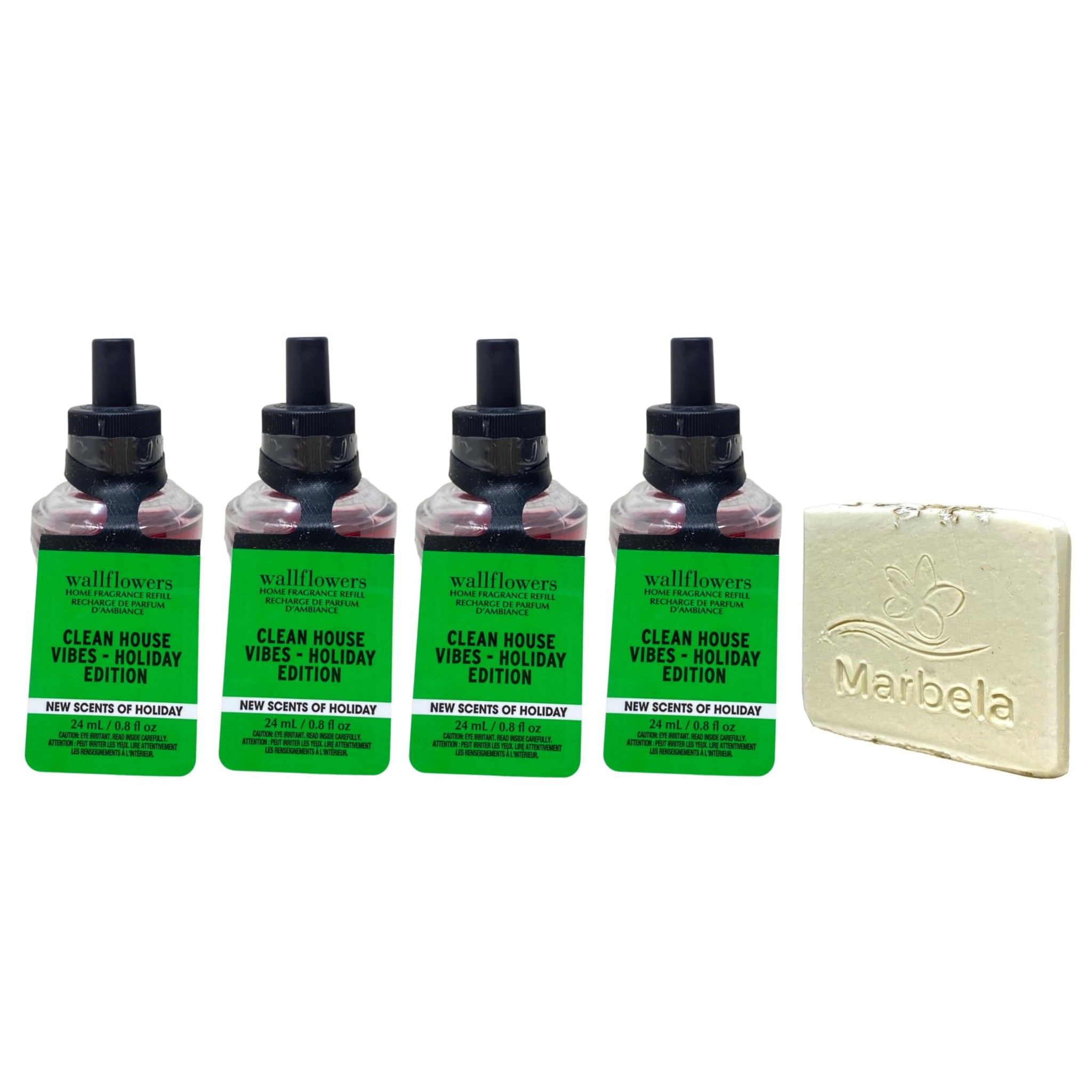 Bath & Body Works Clean House Vibes - Holiday Edition 4 Wallflowers Home Fragrance Refill Bulbs with Natural Oats Soap Sample