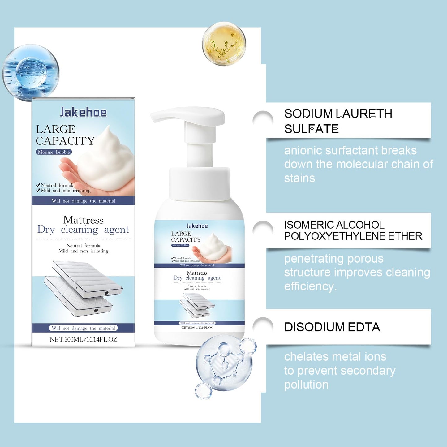 Hzutloer Mattresses Dry Cleaning Agent,Mattresses Cleaner and Stain Remover Spray,Professional Mattress Foam Cleaner,Multi-stain removal,Quick-Drying
