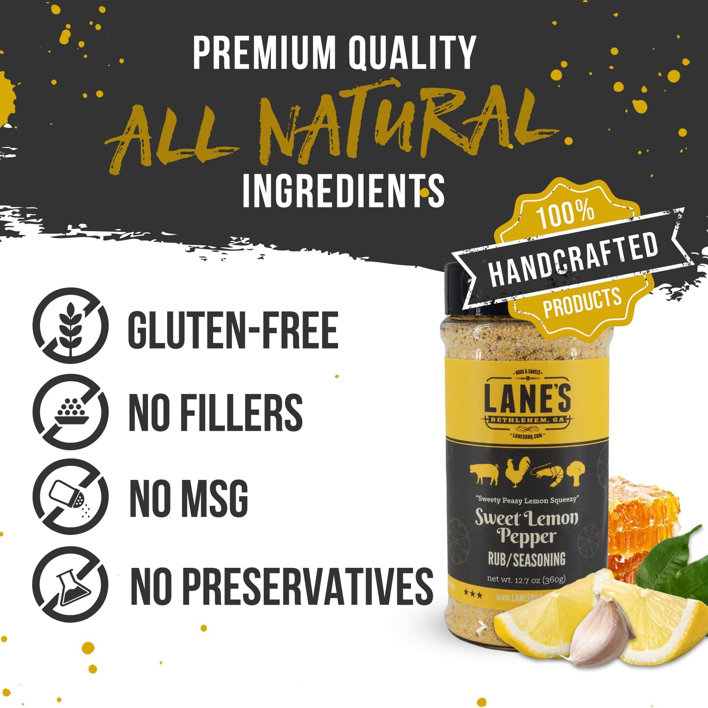 Lane's Sweet Lemon Pepper Seasoning, All-Natural Lemon Seasoning Blend with Citrus, Lemon Pepper Powder, and Honey, Made in USA, 12.7 Oz