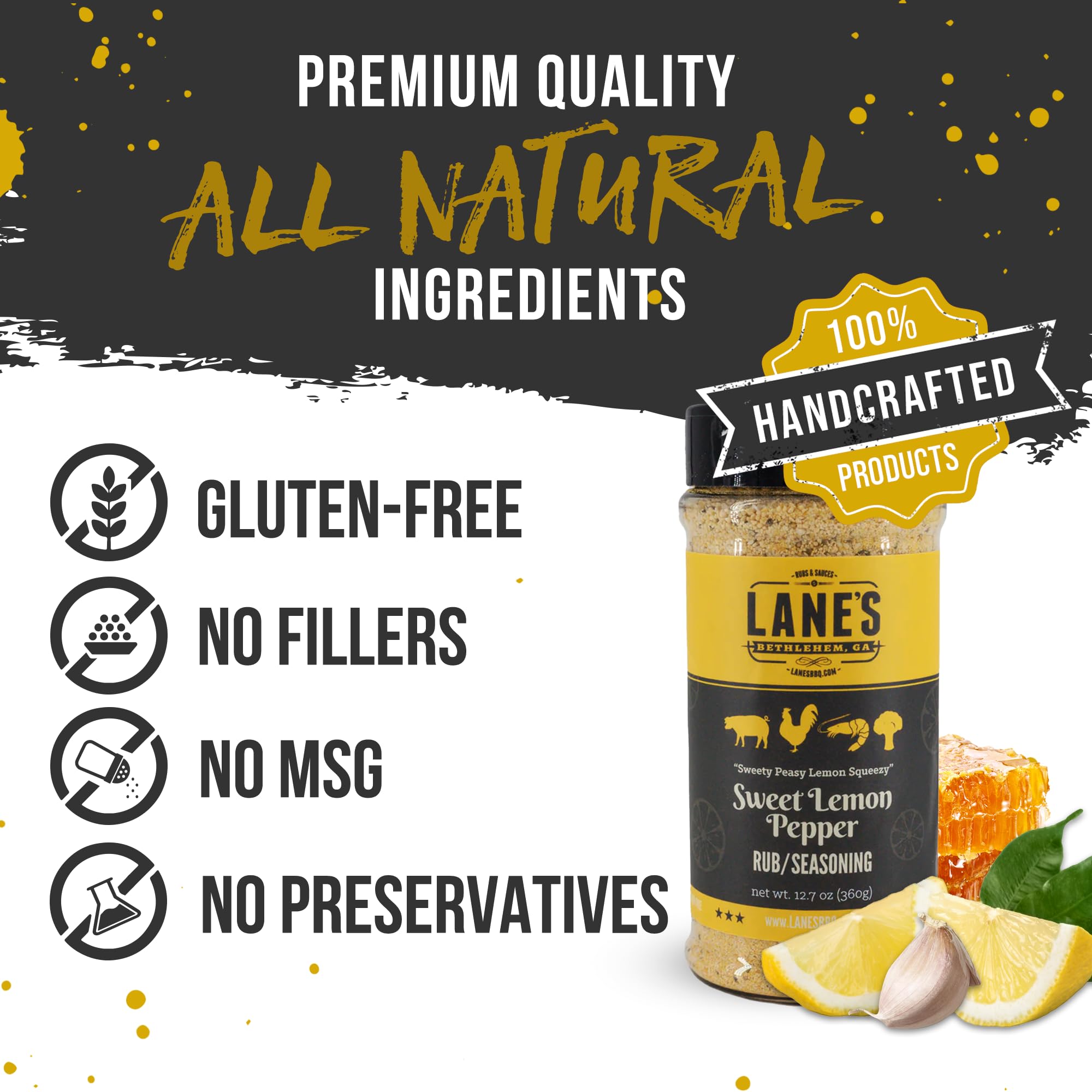 Lane's Sweet Lemon Pepper Seasoning, All-Natural Lemon Seasoning Blend with Citrus, Lemon Pepper Powder, and Honey, Made in USA, 12.7 Oz