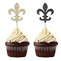 Black and Gold Fleur De Lis Cupcake Toppers French Party Birthday Picks Decorations - 24 Counts