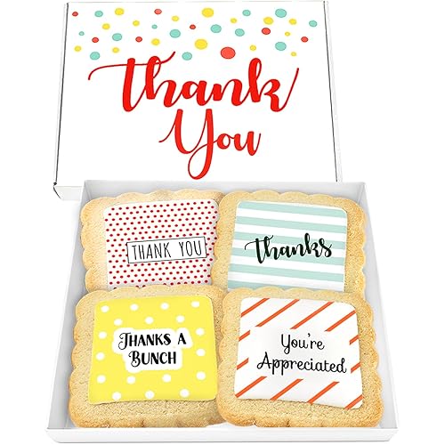 Thank You Gift Basket Cookies for Men Women Employees Teacher Nurse Co workers | Individually Wrapped | 4 Pack | Appreciation Box Treats