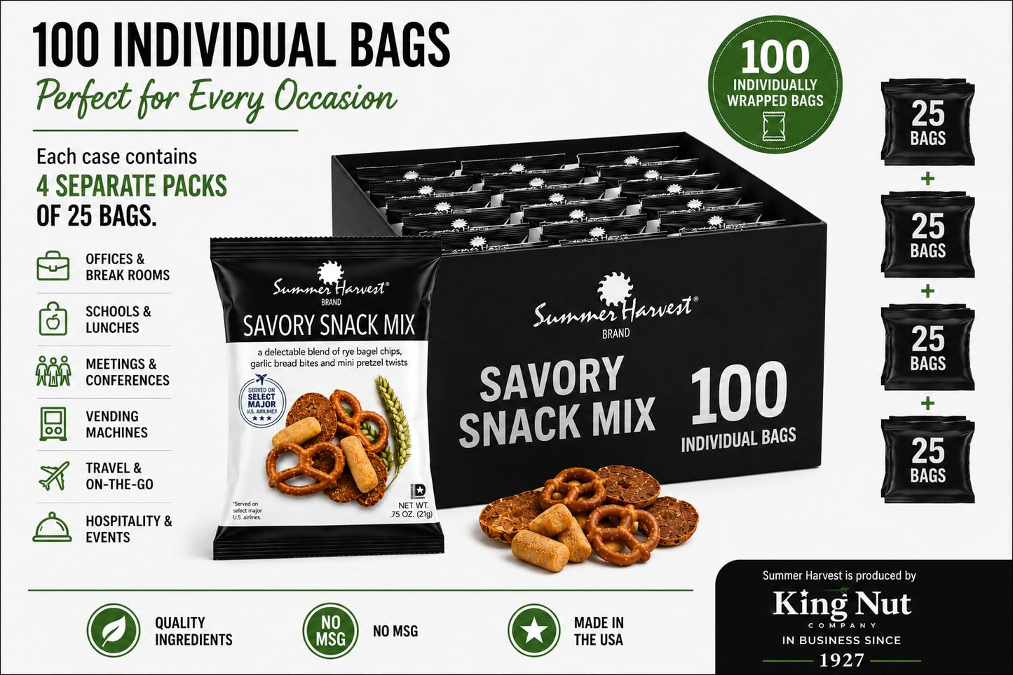 Summer Harvest Savory Snack Mix, 100 Individually Wrapped Bags .75oz each
