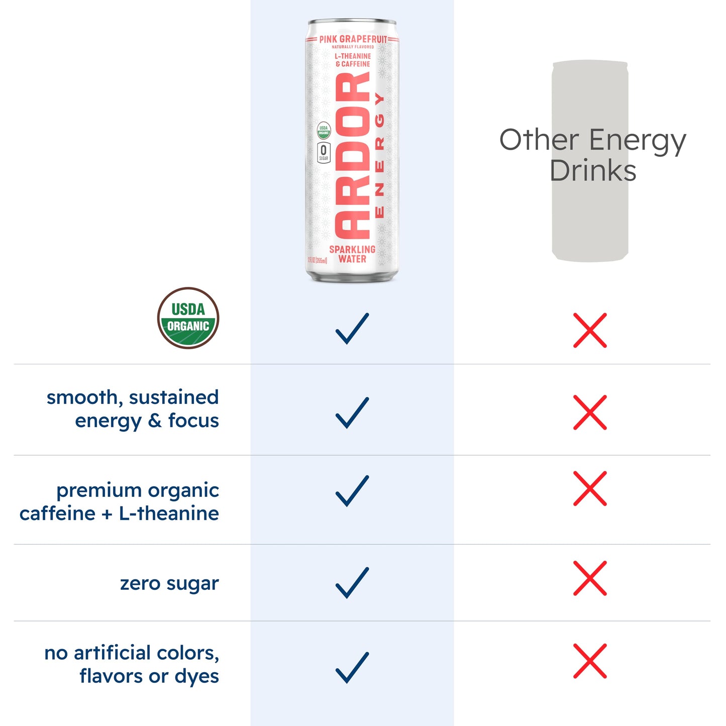 ARDOR ENERGY Sparkling Water with 100mg Natural Caffeine & 200mg L-Theanine from Organic Green Tea for Smooth Energy & Focus | Healthy Energy Drink |