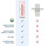 ARDOR ENERGY Sparkling Water with 100mg Natural Caffeine & 200mg L-Theanine from Organic Green Tea for Smooth Energy & Focus | Healthy Energy Drink |