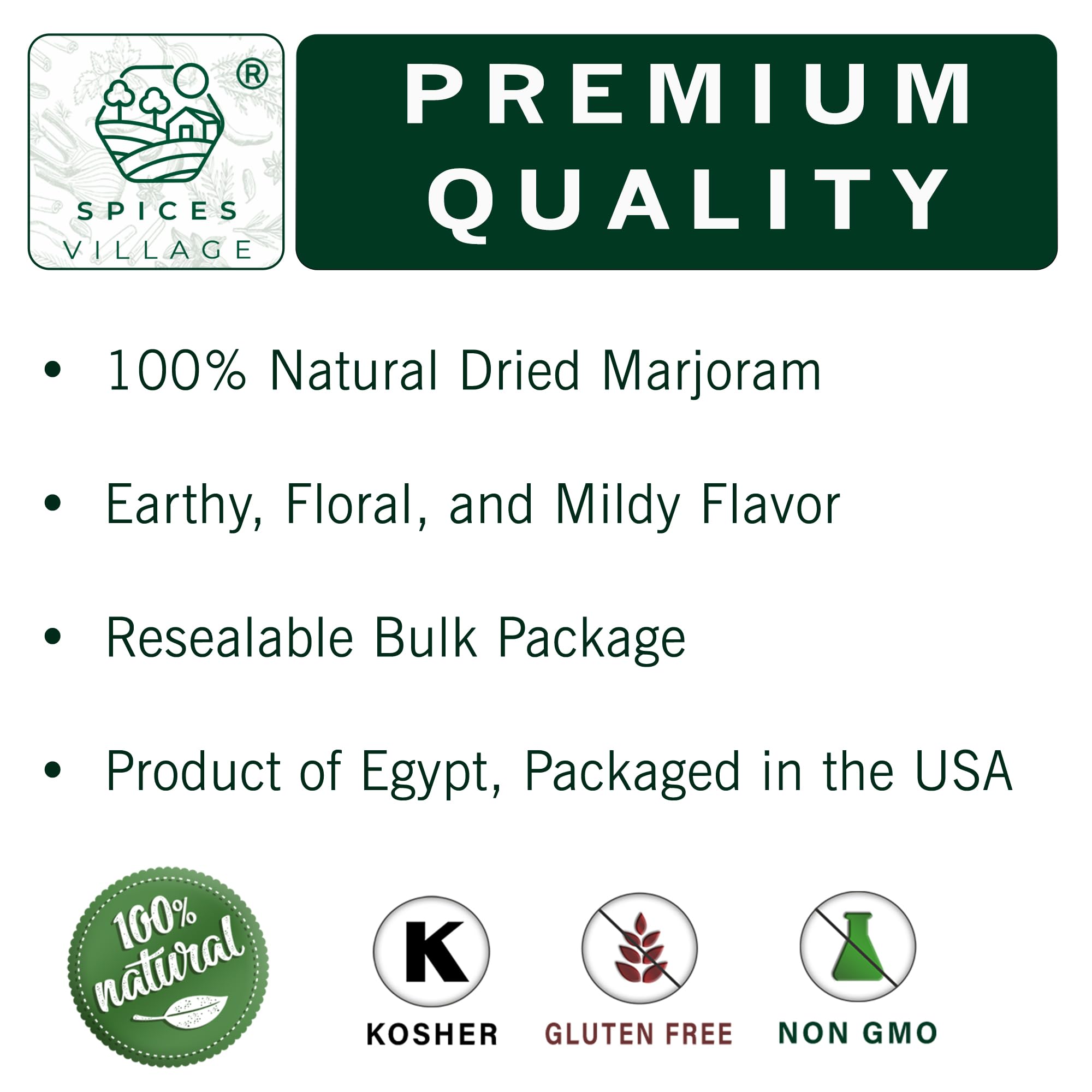 SPICES VILLAGE Dried Marjoram, Marjoram Spice, 1.4 oz, All Natural Fresh Mediterranean Spice, Herbal Tea - Kosher, Gluten Free, Vegan, Non GMO