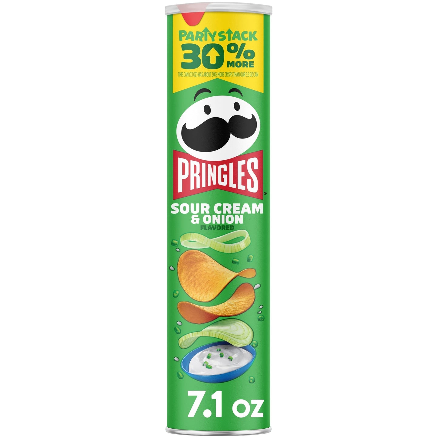 Pringles Potato Crisps Chips, Lunch Snacks, On-the-Go Snacks, Party Stack, Sour Cream and Onion, 7.1oz Can (1 Can)