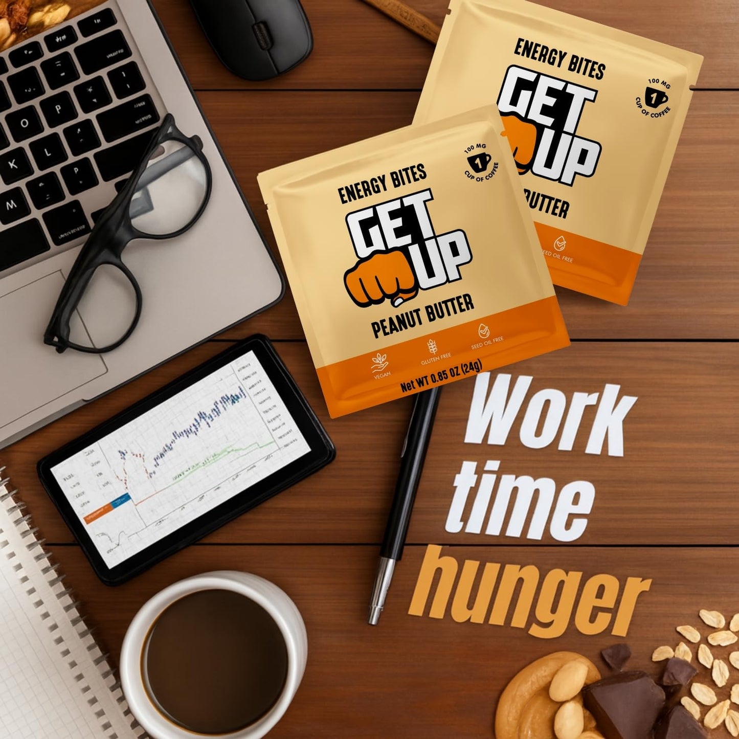 GetUp - Caffeinated Granola Bites - Peanut Butter (10 Pack) - 100mg Caffeine Energy Bites - Gluten-Free, 0 Seed Oils, All Natural - Coffee Alternative