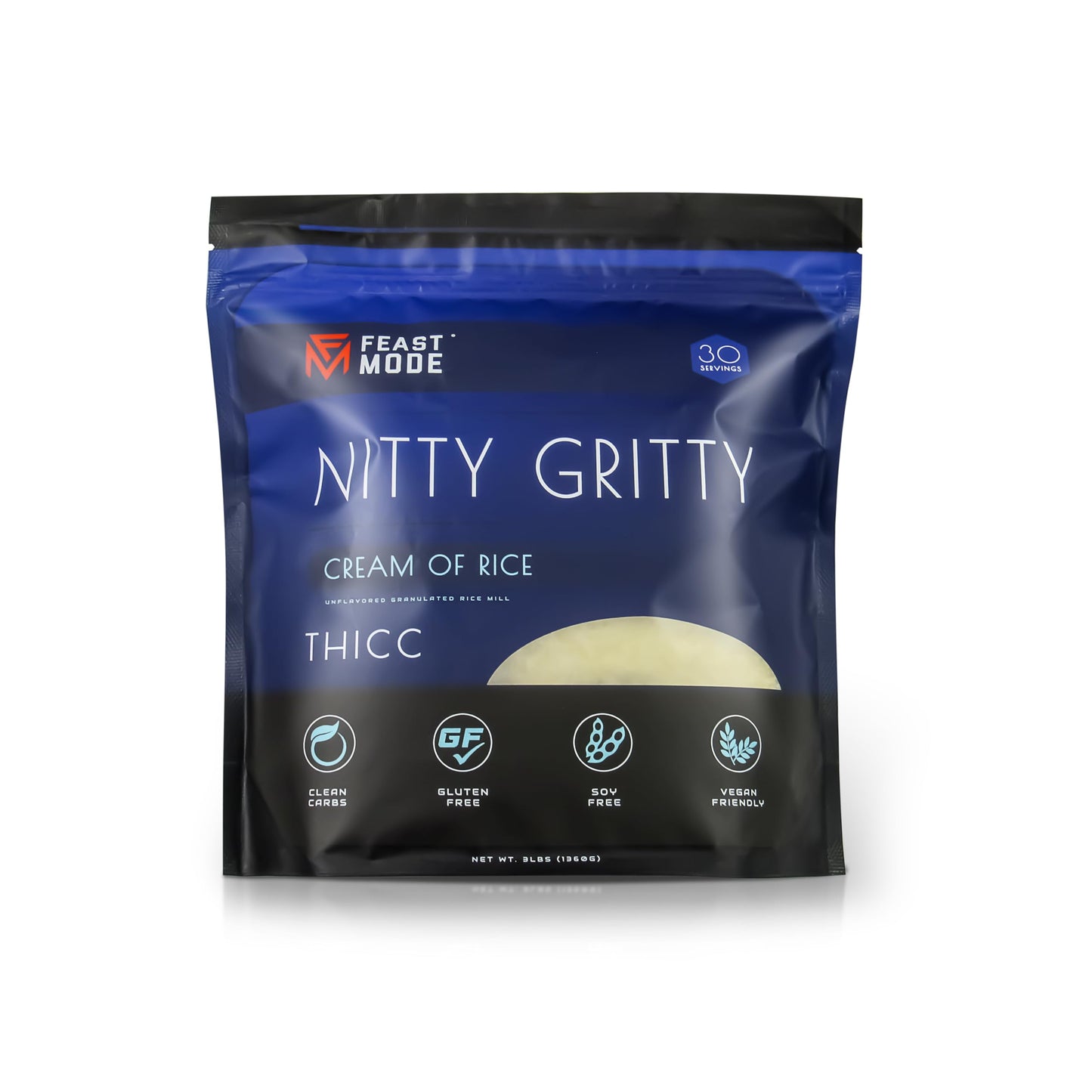 Nitty Gritty Creamed Rice Cereal by Feast Mode Flavors | Thicc Style | 3 Pound Bag | 30 servings count | Unflavored granulated white rice | Clean