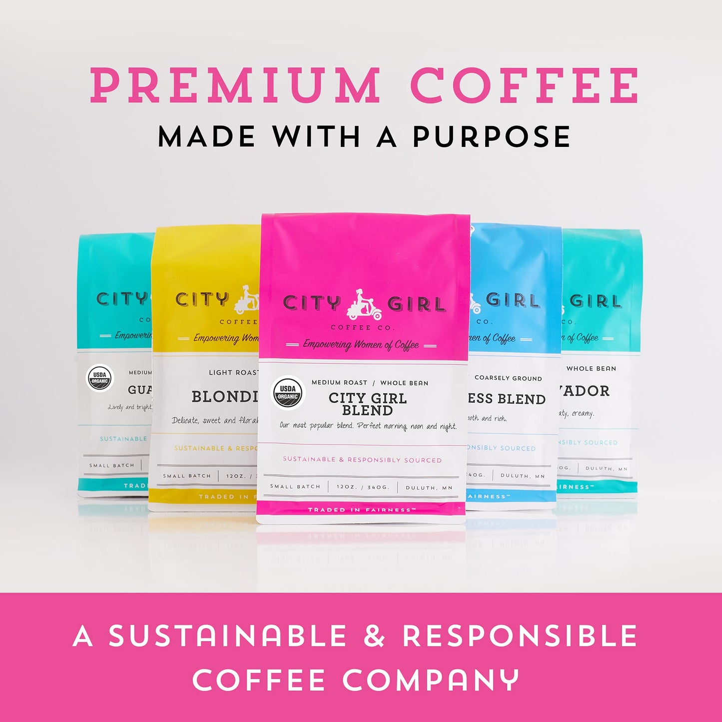City Girl Coffee Organic Peru Medium Roast, Whole Bean, Fair Trade Single Origin, 12 oz Resealable Bag