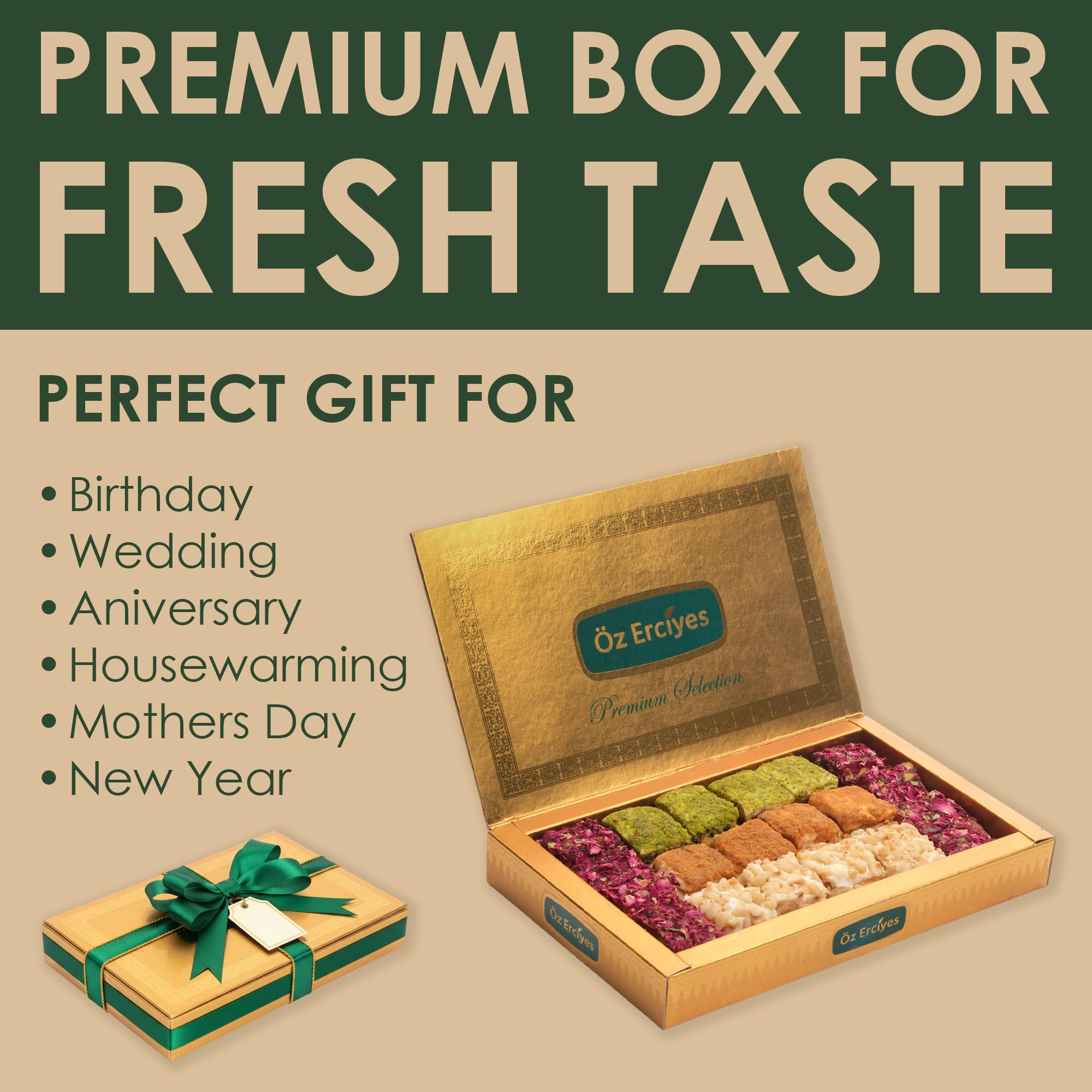 Baklava Style Turkish Delight Assortment - Lotus, Chocolate, Hazelnut Cream, Kadaif and Rose Petal Lokum Candy, Gourmet Turkish Sweets Gift Box