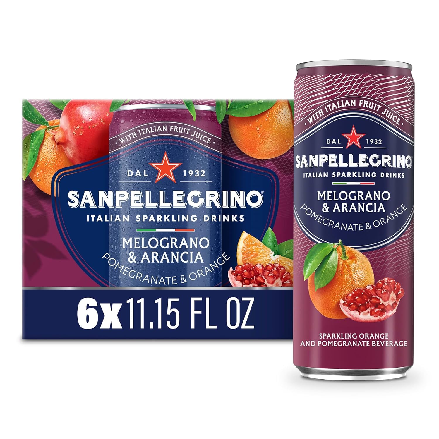 San Pellegrino Sparkling Fruit Beverages Variety Pack, 11.15 fl oz Cans - 24 Pack - Blood Orange, Lemon, Prickly Pear & Pomegranate Orange