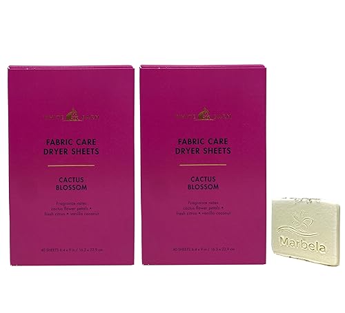 Bath & Body Works Cactus Blossom Fabric Care Dryer Sheets - 2 Boxes (80 Sheets Total) - with a Natural Oats Sample Soap