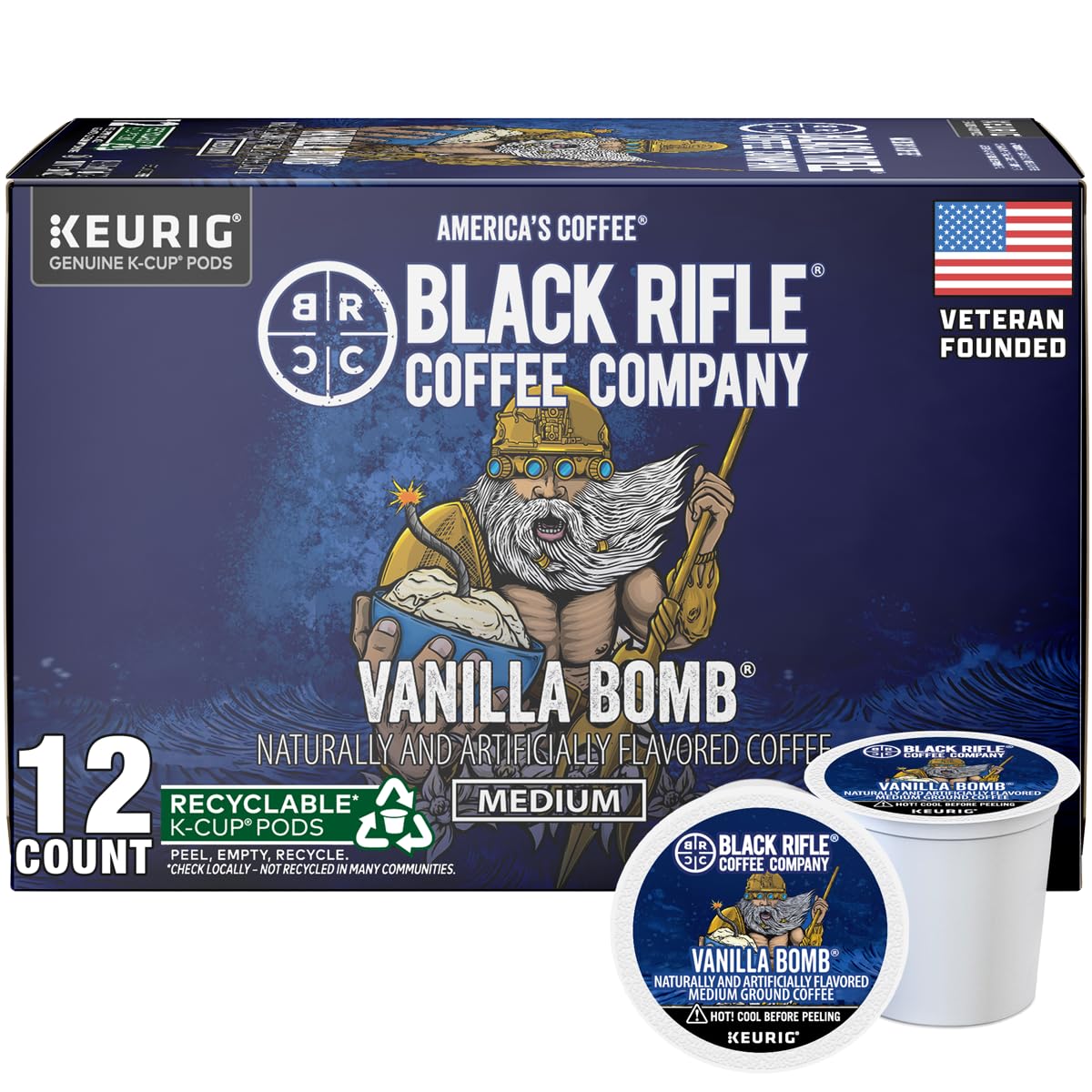 Black Rifle Coffee Company Vanilla Bomb 12 Count, Medium Roast K Cups - Single Serve K Cups Coffee Pods - Kcup Pods Compatible with Keurig 1.0 & 2.0