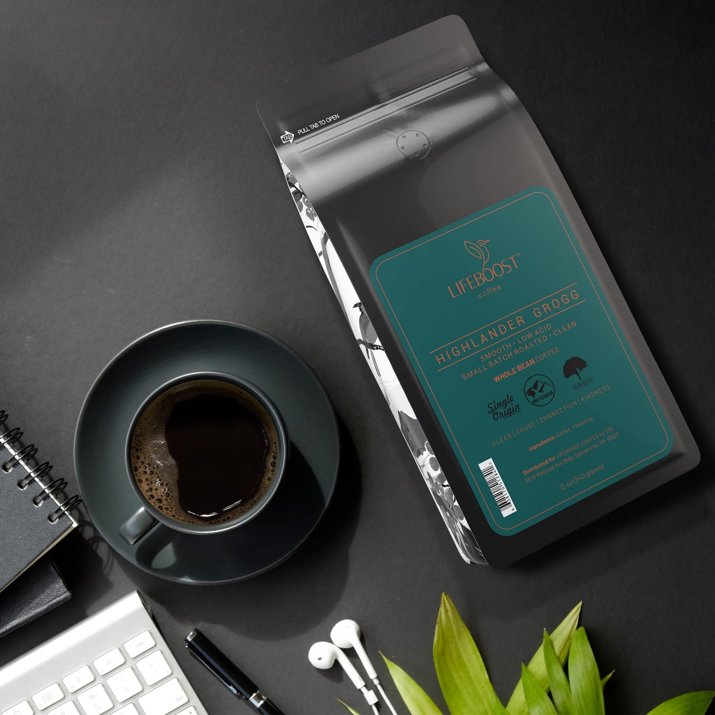 Lifeboost Highlander Grogg Whole Bean Coffee - Non-GMO Low Acid Single Origin Flavored Coffee Beans - Third Party Tested For Mycotoxins & Pesticides