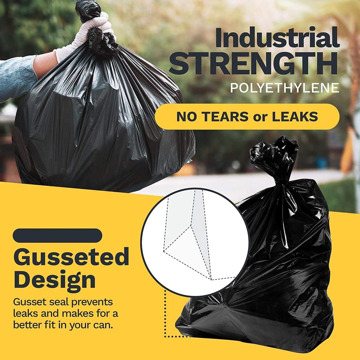 ToughBag 30-33 Gallon Trash Bags Heavy Duty (50 COUNT) 3 Mil Contractor Trash Bags - Heavy Duty Black Contractor Can Liners - Made In USA