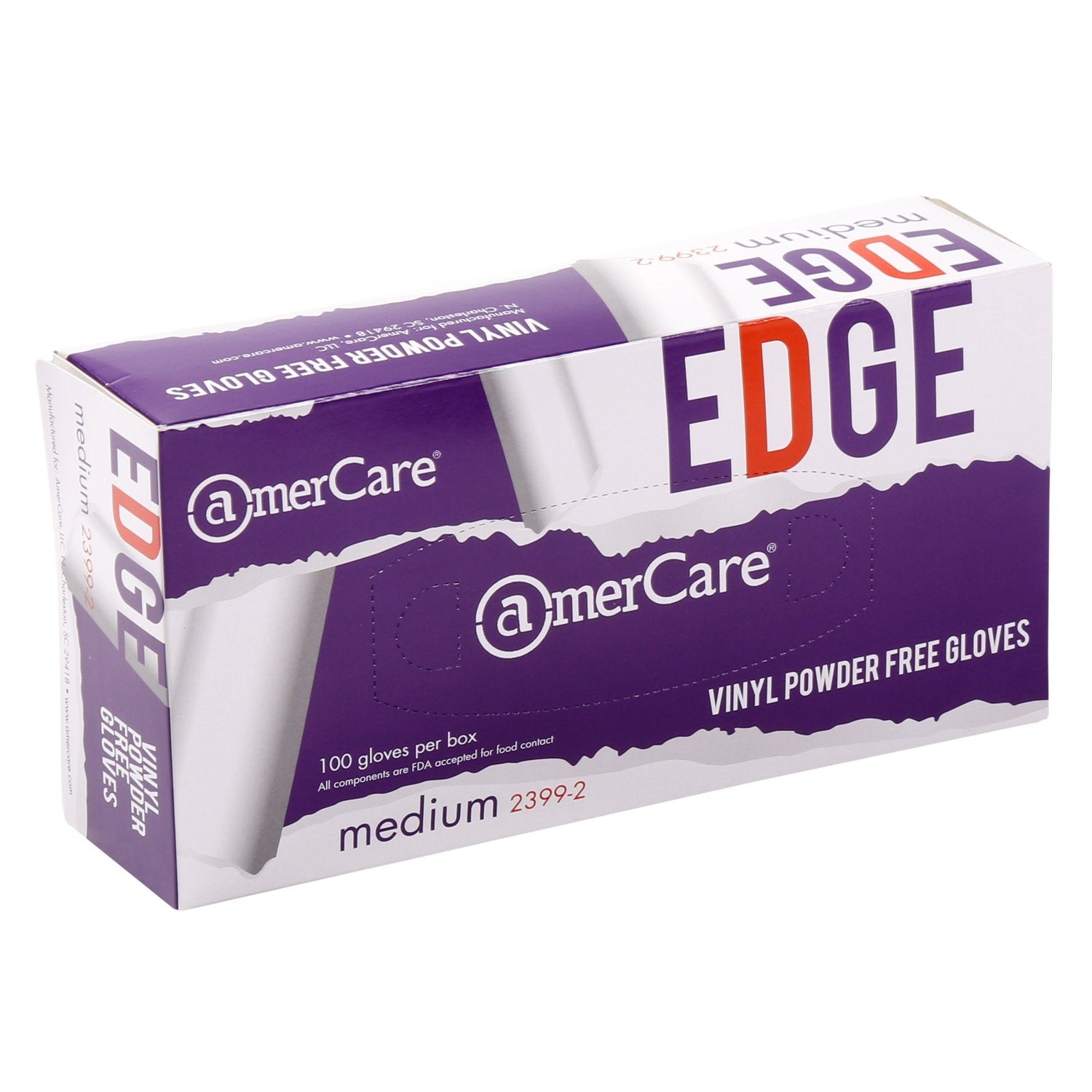 AmerCare Verge Powder Free Gloves, Vinyl, Medium, Case of 1000