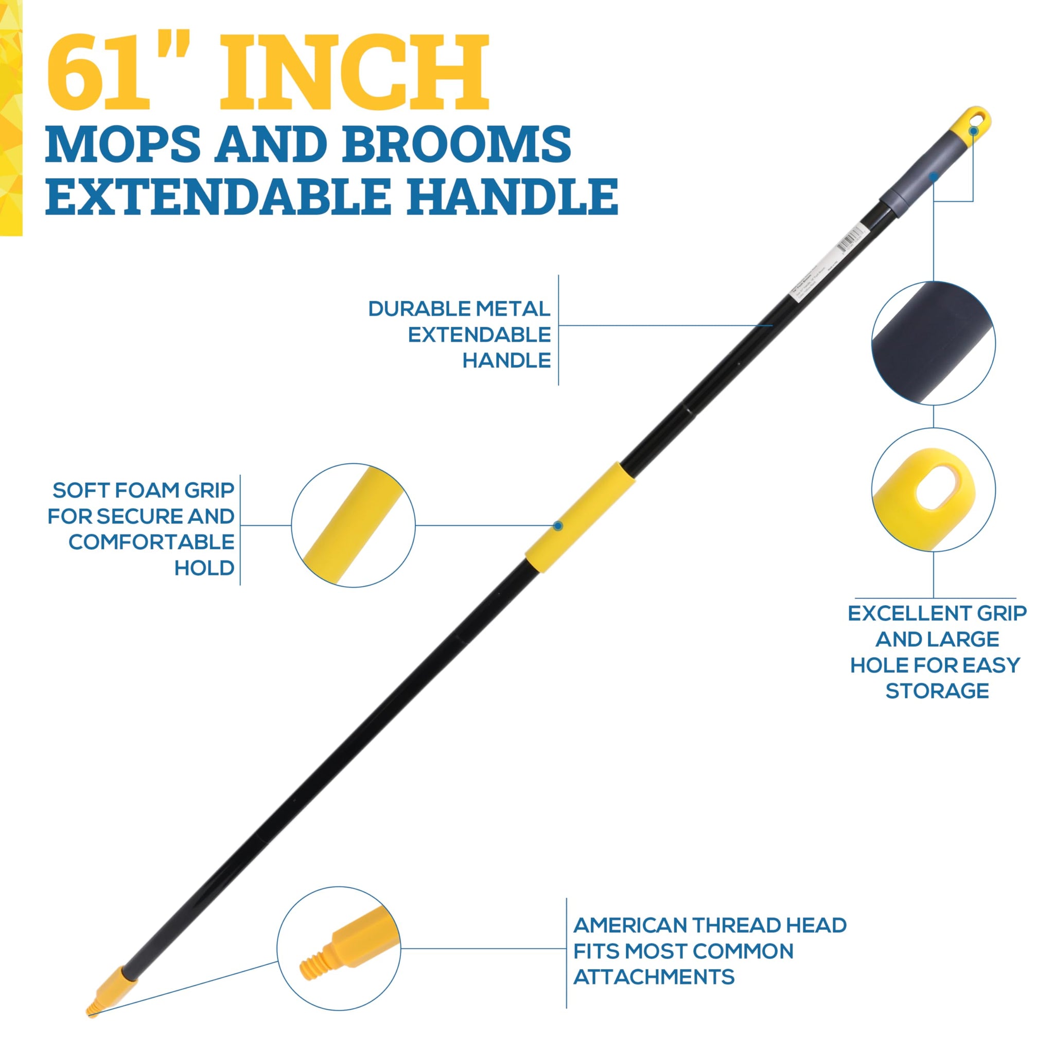 Kleen Handler Microfiber Mop Cloth Heads Replacements with 61" Extendable Handle, 3 Pc Screw On Mop Refill for Commercial & Household Cleaning