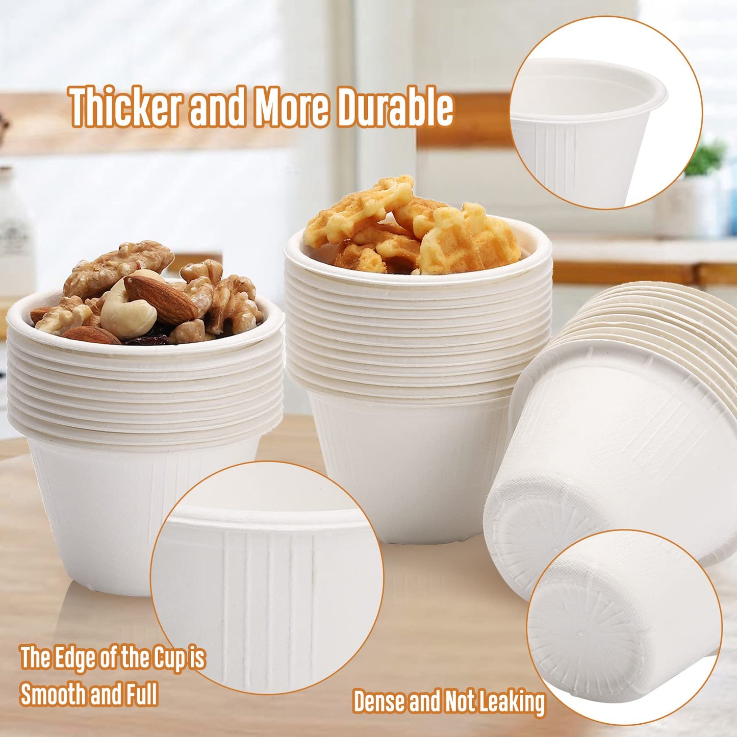 Visen 100 Pack Compostable Portion Cups, 4 oz Disposable Paper for Condiment, Food Sample, 100% Biodegradable Souffle, Jello Shot & Samples Honey Nuts