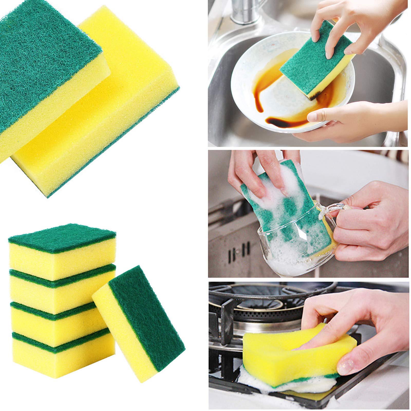 Sadocom 36 Pack Dishwashing Sponge Individually Wrapped, Non Scratch Scrub Sponges Scouring Pad for Household Cleaning, Sink, Pots, Pans