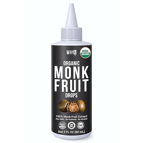Organic Monk Fruit Liquid Sweetener Drops, 100% Pure Extract, Zero Sugar & No Erythritol, Liquid Monk Fruit for Coffee, Tea, Drinks & Baking, 227