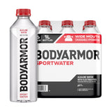 BODYARMOR SportWater Alkaline Water, High Alkaline Bottled Water, pH 9+, 1 Liter (6 Pack), Refreshing Electrolyte Water Pack, Wide Mouth Bottle