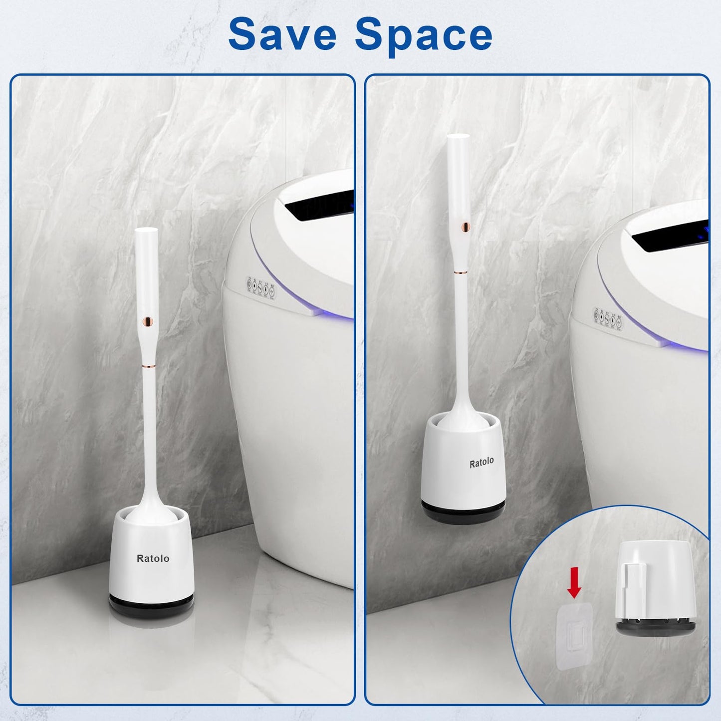 Ratolo Electric Toilet Brush,Silicone Toilet Brush,Toilet Bowl Brush and Holder Set with Ventilated Holder,Toilet Brush, Floor Standing, Wall Mounted