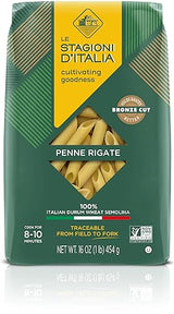 Le Stagioni D’Italia Penne rigate Pasta, 16 oz. Biodegradable Pack (1 pack) - 100% Traceable - Non-GMO Pasta Made with Only 100% Italian Durum Wheat