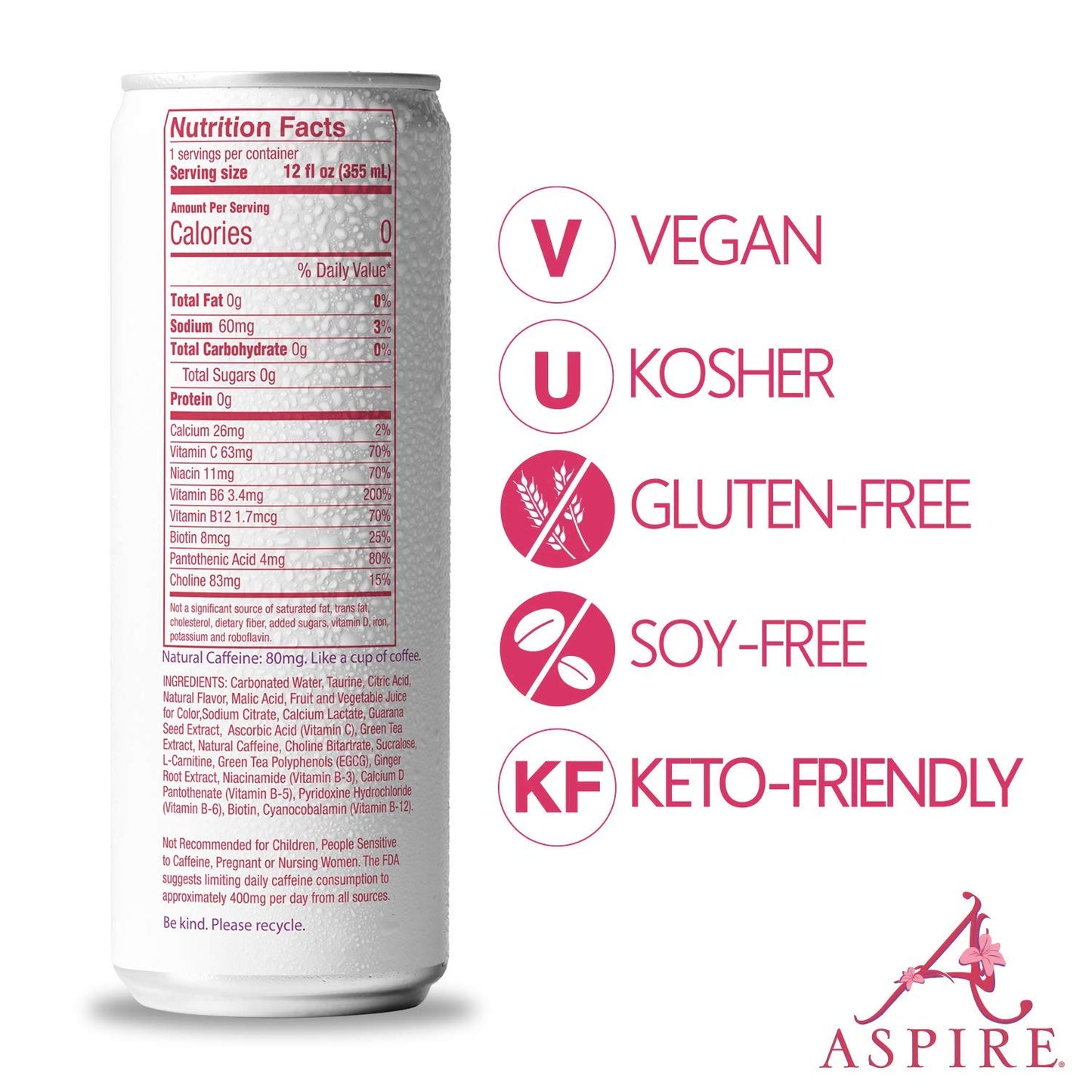 ASPIRE™ Healthy Energy, Calorie Burning, Zero Calorie, Zero Sugar Drink Raspberry + Acai 4-Pack