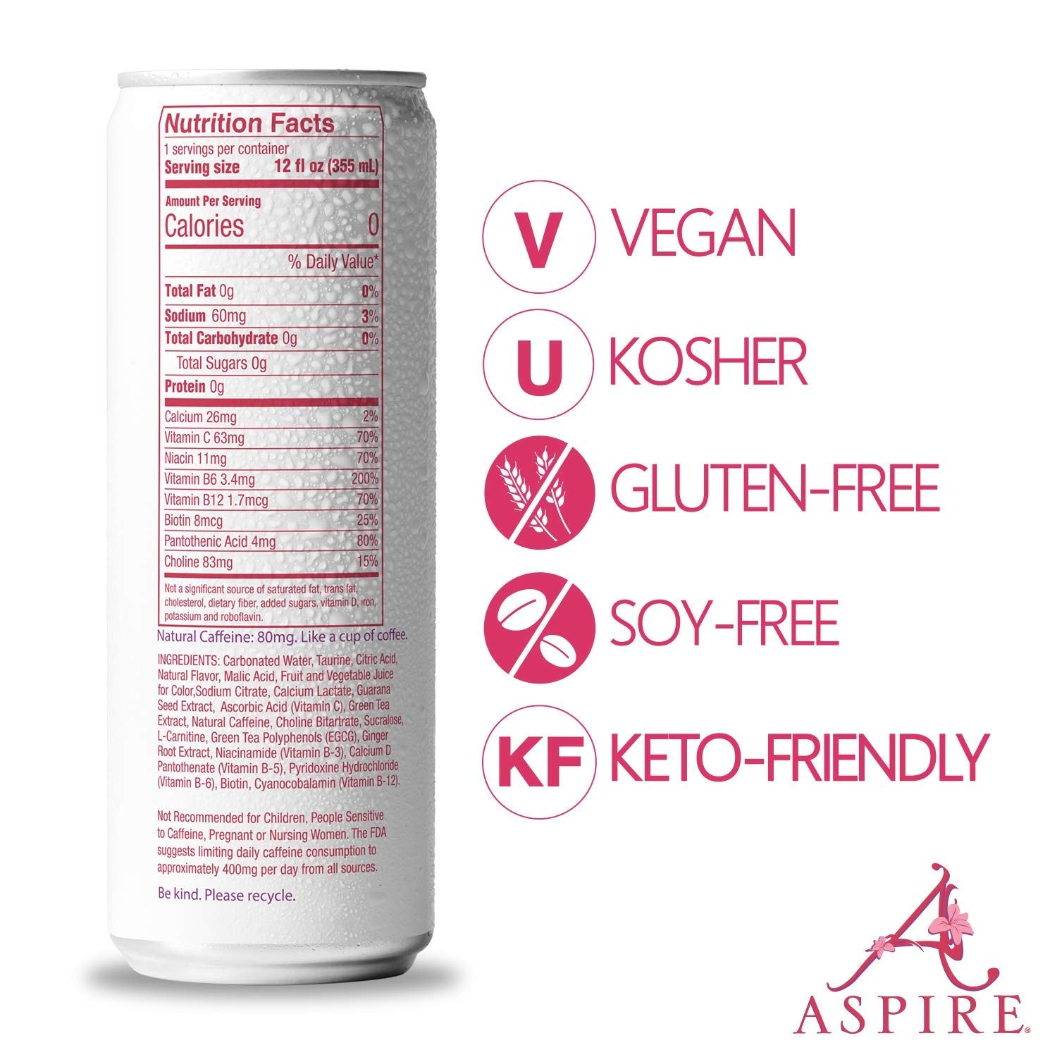 ASPIRE™ Healthy Energy, Calorie Burning, Zero Calorie, Zero Sugar Drink Raspberry + Acai 4-Pack