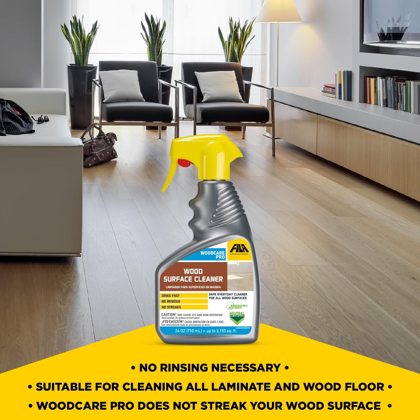 FILA Surface Care Solutions, WOODCARE PRO, Wood Cleaner for All Wood Floors and Surfaces, Suitable as Wood Floor Cleaner Spray, Wood Furniture
