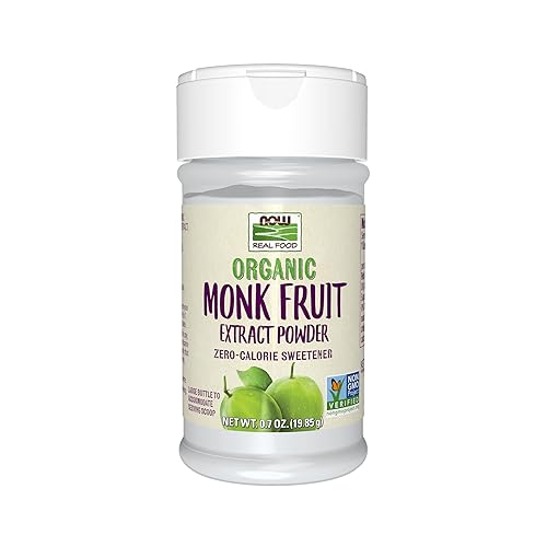 NOW Foods, Certified Organic Monk Fruit Extract Powder, Zero Calorie Sweetener, Large Bottle for Serving Scoop, Certified Non-GMO, 0.7-Ounce