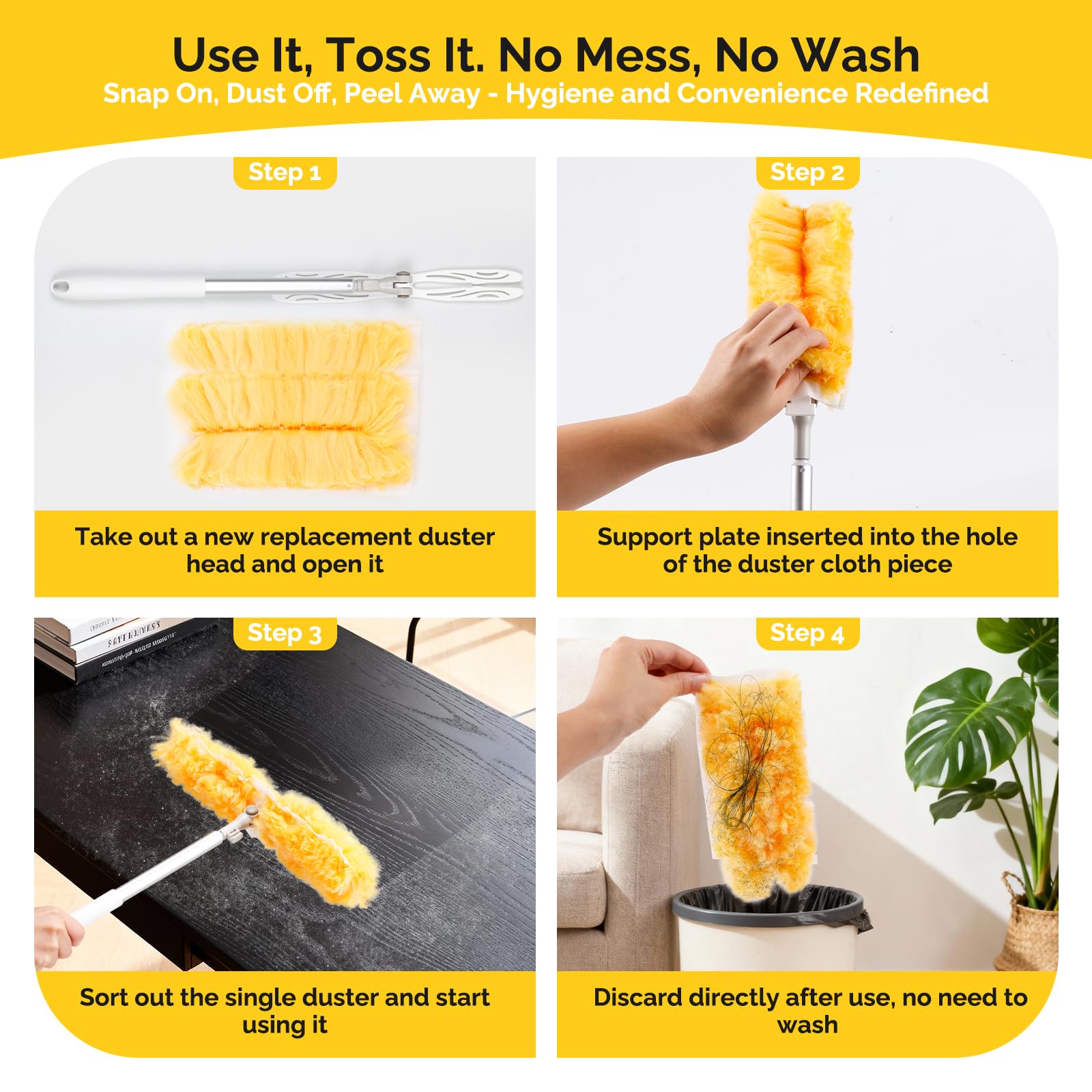 AIDELY 6 FT Extendable Duster Handle with 20 Pcs Refills, Heavy Duty Starter Kit Compatible with Swiffer, Disposable Microfiber Dusting Pads