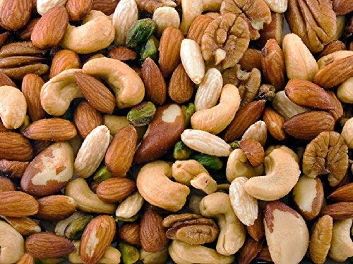 Dry Roasted Deluxe Mixed Nuts with Himalayan Salt (1 Lb.) - A Super Tasty Mix of Almonds, Brazil Nuts, Cashews, Pecans & Pistachios - Farm Fresh Nuts