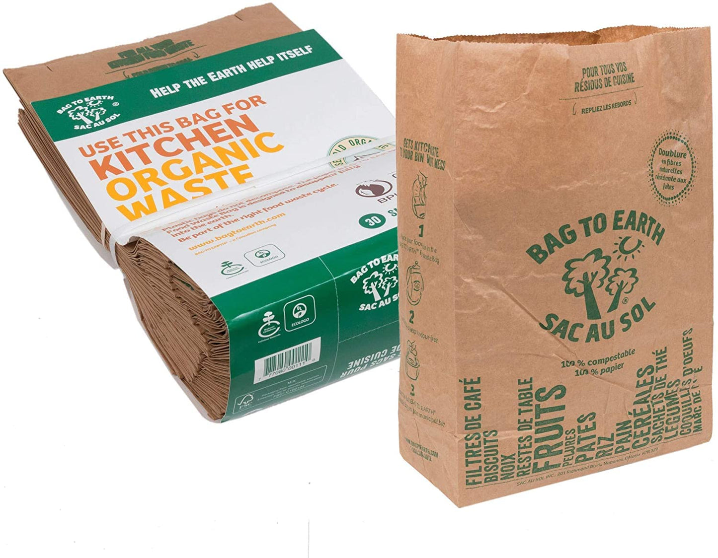 Bag to Earth - Kitchen Food Waste Bag - Compostable Bag - Leak Resistant -%100 Paper Cellulose Liner - Small - 30 Bags
