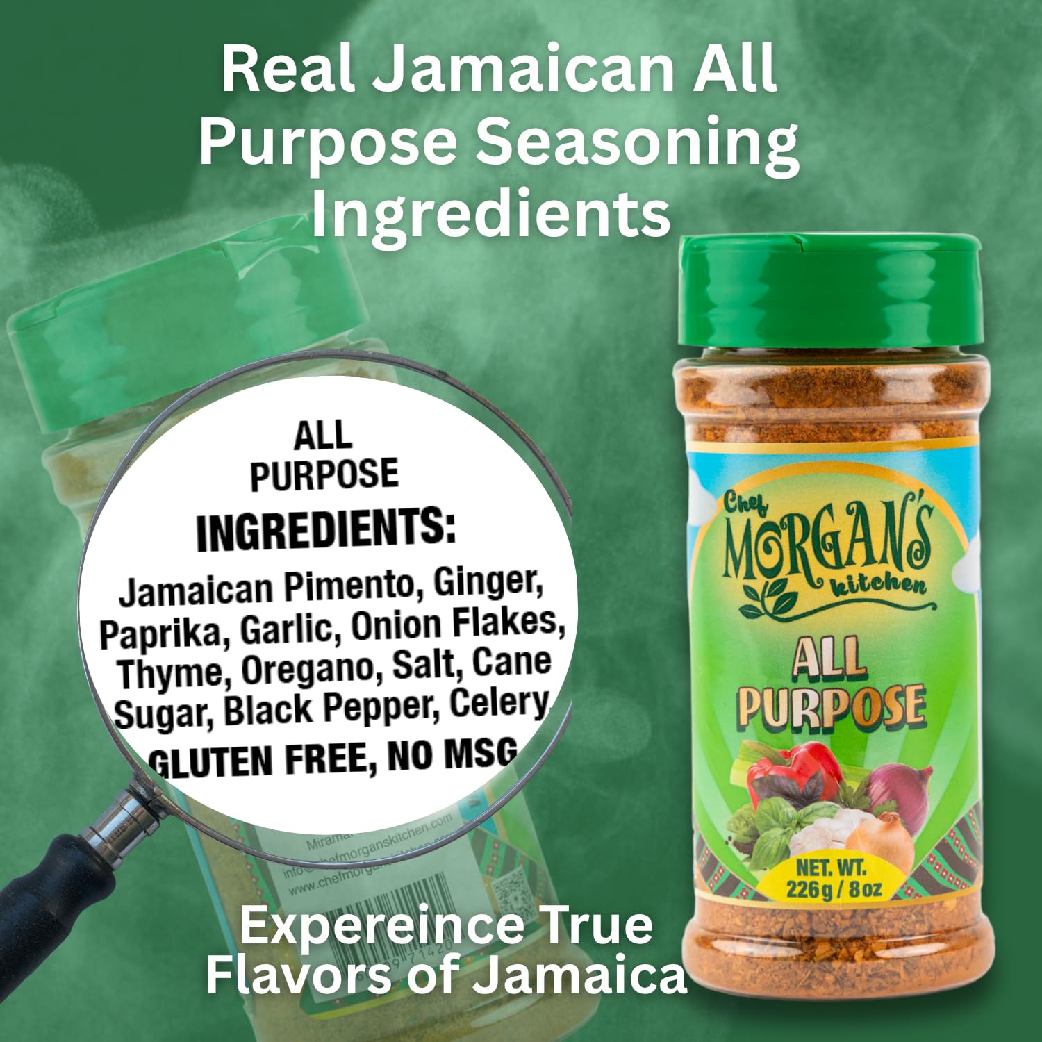 Chef Morgan's Kitchen Real Jamaican All Purpose Seasoning 8 oz - Natural Herbs and Spices for Cooking - Authentic Tropical Flavor - Versatile Spice