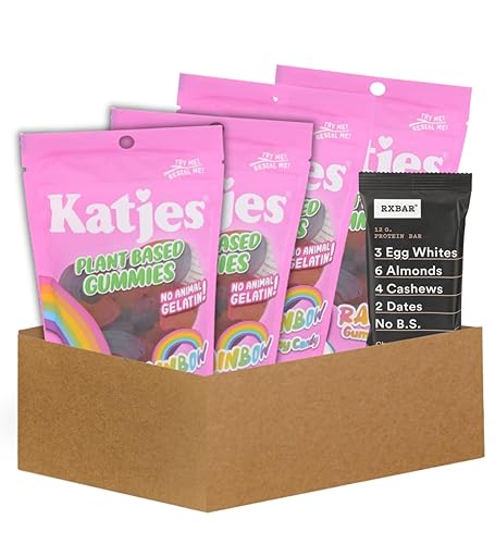 4x Unicorn Gummies - 4.9OZ Bundle with Bar Protein Choc S Salt - 1.8OZ - Rainbow Gummy Candy and Strips with Chocolate Sea Salt Protein Bar - Gift Set