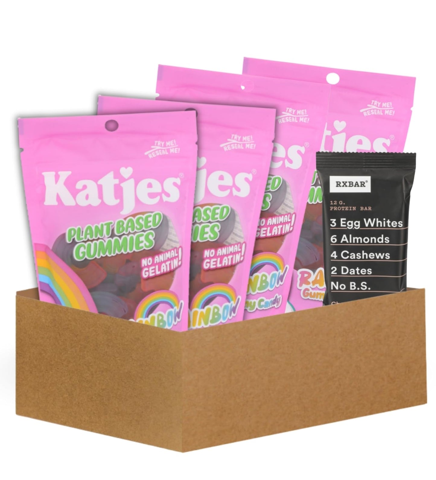 4x Unicorn Gummies - 4.9OZ Bundle with Bar Protein Choc S Salt - 1.8OZ - Rainbow Gummy Candy and Strips with Chocolate Sea Salt Protein Bar - Gift Set