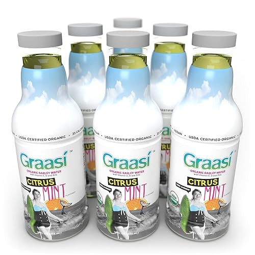 Graasi Organic Barley Grass Water | Hydration Drink with Vitamin C, D, Zinc | USDA Organic, Non-GMO, Vegan | Low-Calorie Wellness Beverage | Citrus