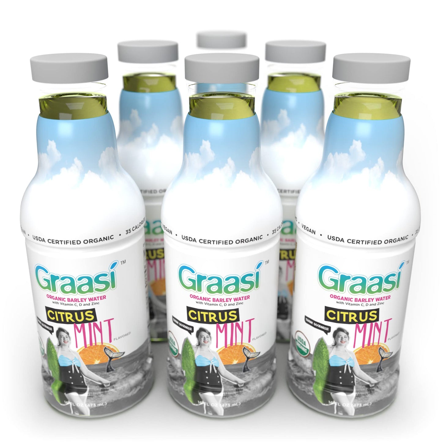 Graasi Organic Barley Grass Water | Hydration Drink with Vitamin C, D, Zinc | USDA Organic, Non-GMO, Vegan | Low-Calorie Wellness Beverage | Citrus