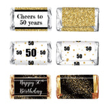 Black & Gold 50th Birthday Party Mini Candy Bar Wrapper Stickers - 50th Birthday Party Favors - Pack of 54