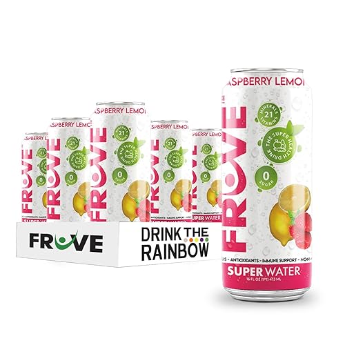 FrUve Super Water | Raspberry Lemon Flavor | 12 16oz Cans | Healthy Drink | Zero Sugar | Low Calorie Drink | Powerful Antioxidants | Boosts Immune