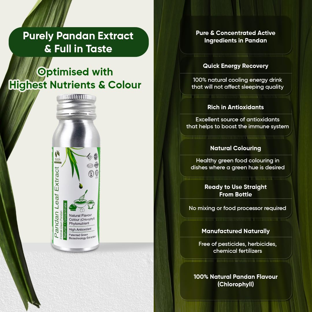 Pandan Extract Liquid Concentrate | No Artificial Additives, No Sugar Added | 100% Natural Asian Gourmet Flavoring & Coloring Ingredient for Healthy