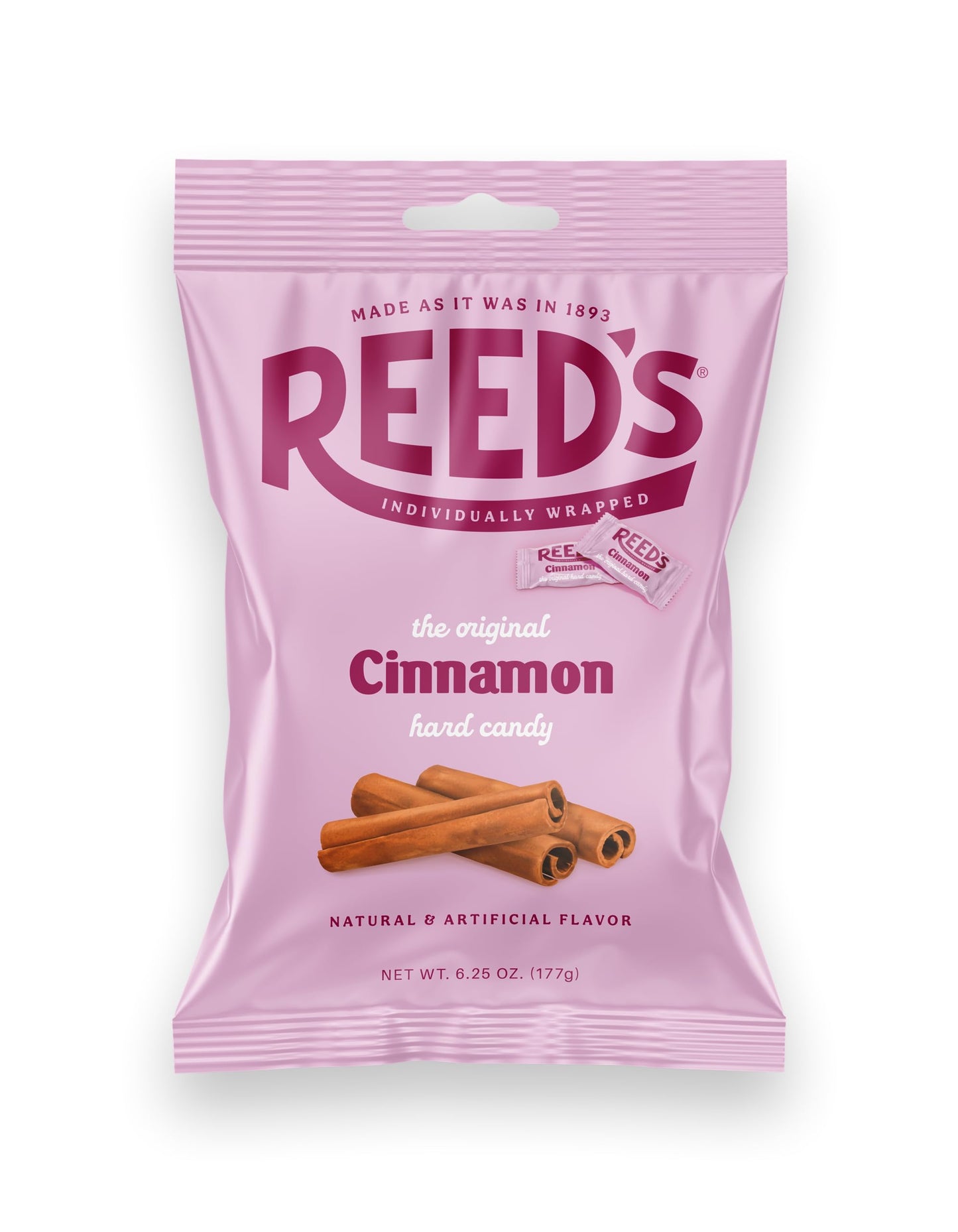 Reed’s Cinnamon Candy, 6.25oz Bag (Pack of 2) Individually Wrapped Cinnamon Hard Candy, The Hampton Candy Company
