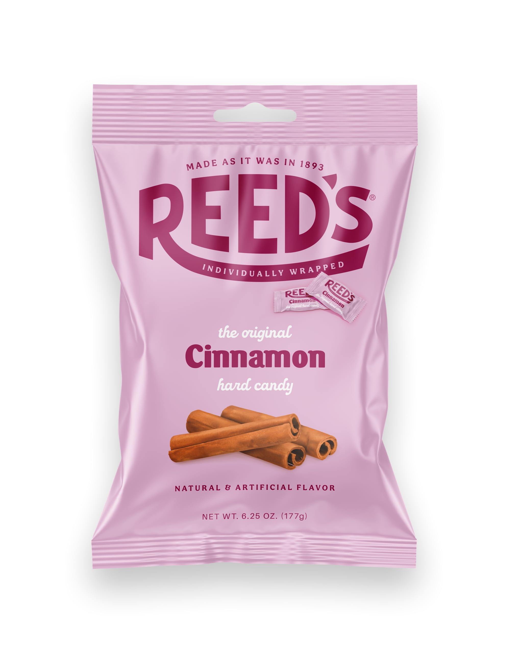 Reed’s Cinnamon Candy, 6.25oz Bag (Pack of 2) Individually Wrapped Cinnamon Hard Candy, The Hampton Candy Company