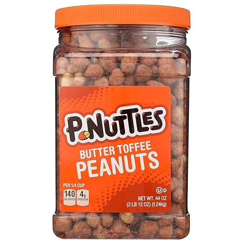 P-Nuttles Butter Toffee Covered Peanuts, Sweet Salty Snack, Nuts, Made in USA, Kosher, Party, Crunchy Nut, 44 oz Jar