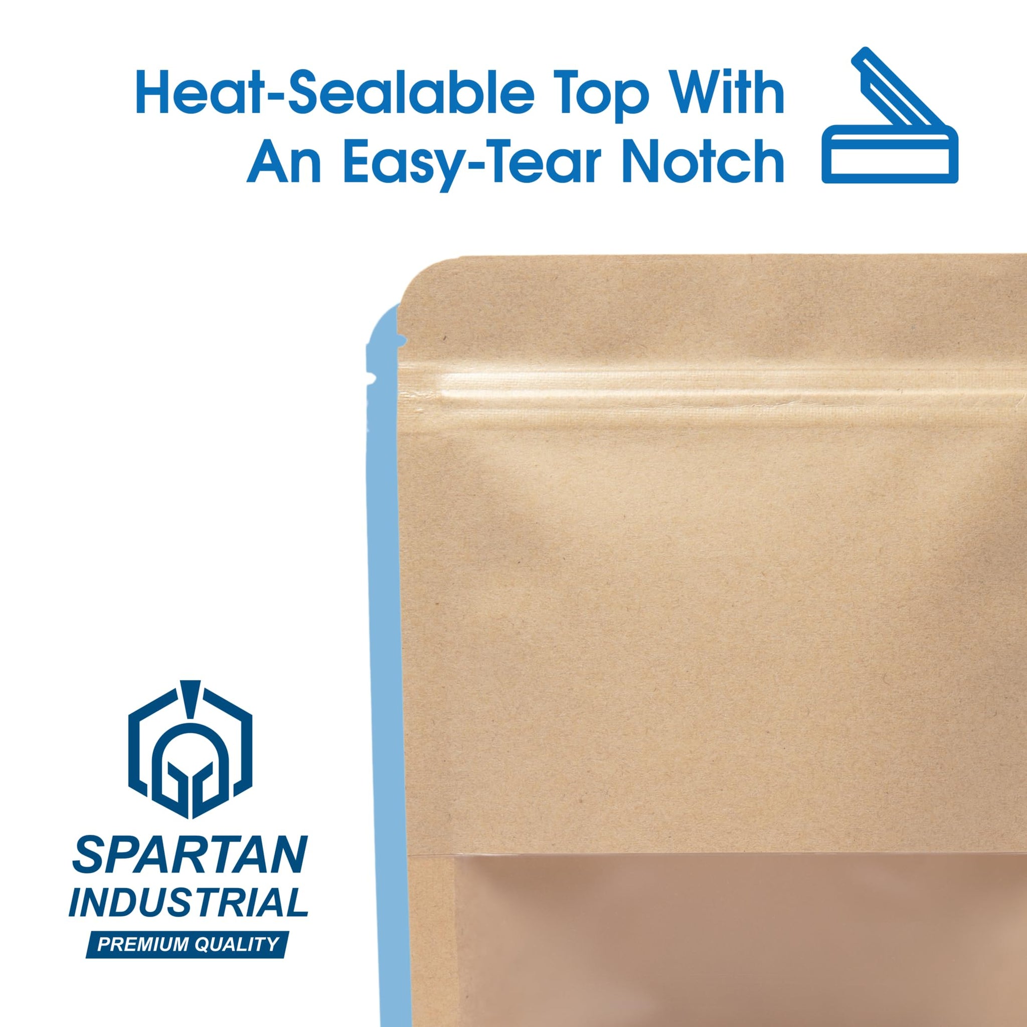 Spartan Industrial - 4" X 6" Kraft Paper Resealable Stand-Up Pouches - Pack of 1000 Small Smell-Proof Storage Pouches for Food Packaging, Pet Treats