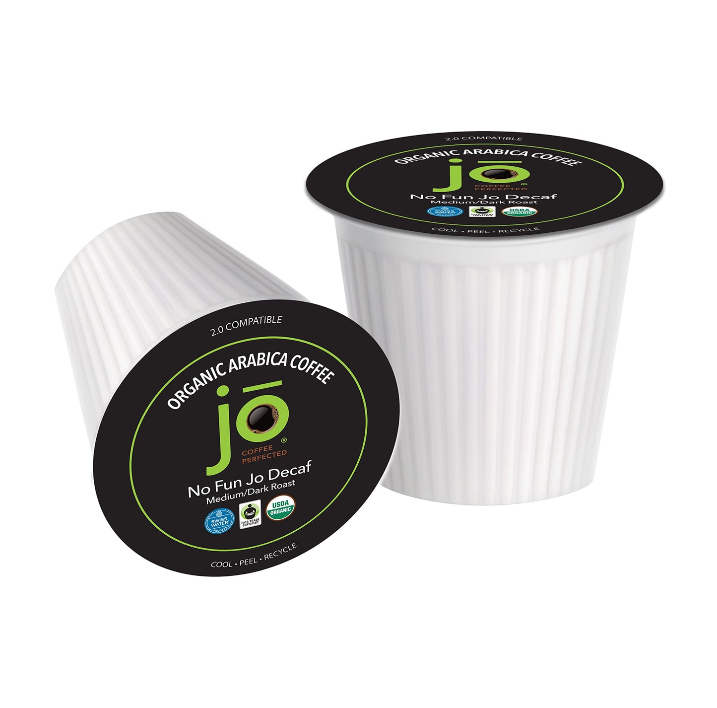 NO FUN JO DECAF: 48 Cups, Organic Medium Dark Roast Swiss Water Process for Keurig K-Cup Compatible Brewers, Fresh Seal Single Serve Cups, Fair Trade