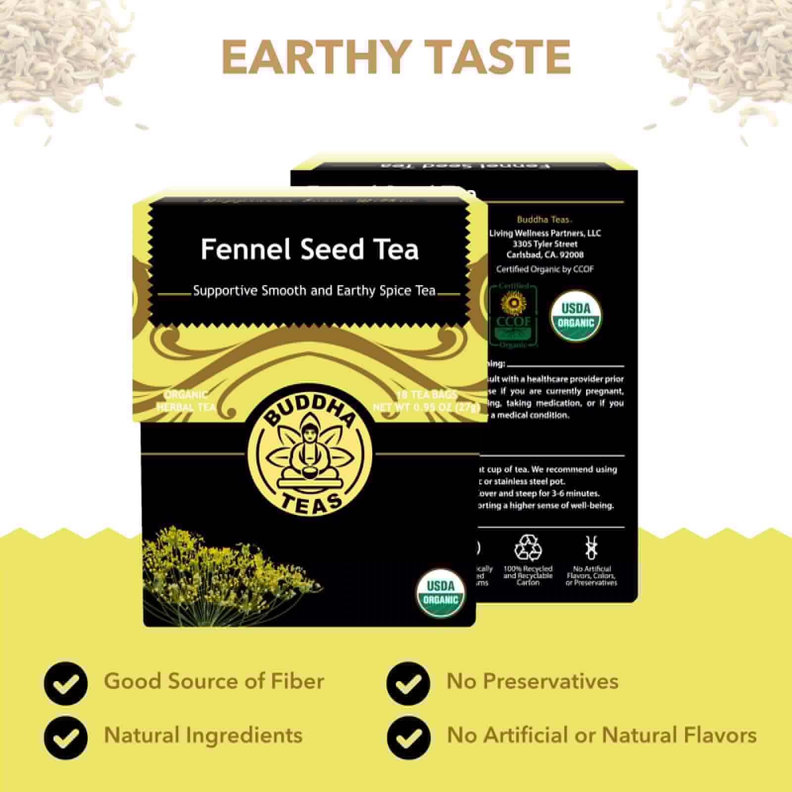 Buddha Teas - Organic Fennel Seed Tea - Herbal Tea - For Health & Digestion - USDA Certified - Clean Ingredients - OU Kosher - 18 Tea Bags (Pack of 1)
