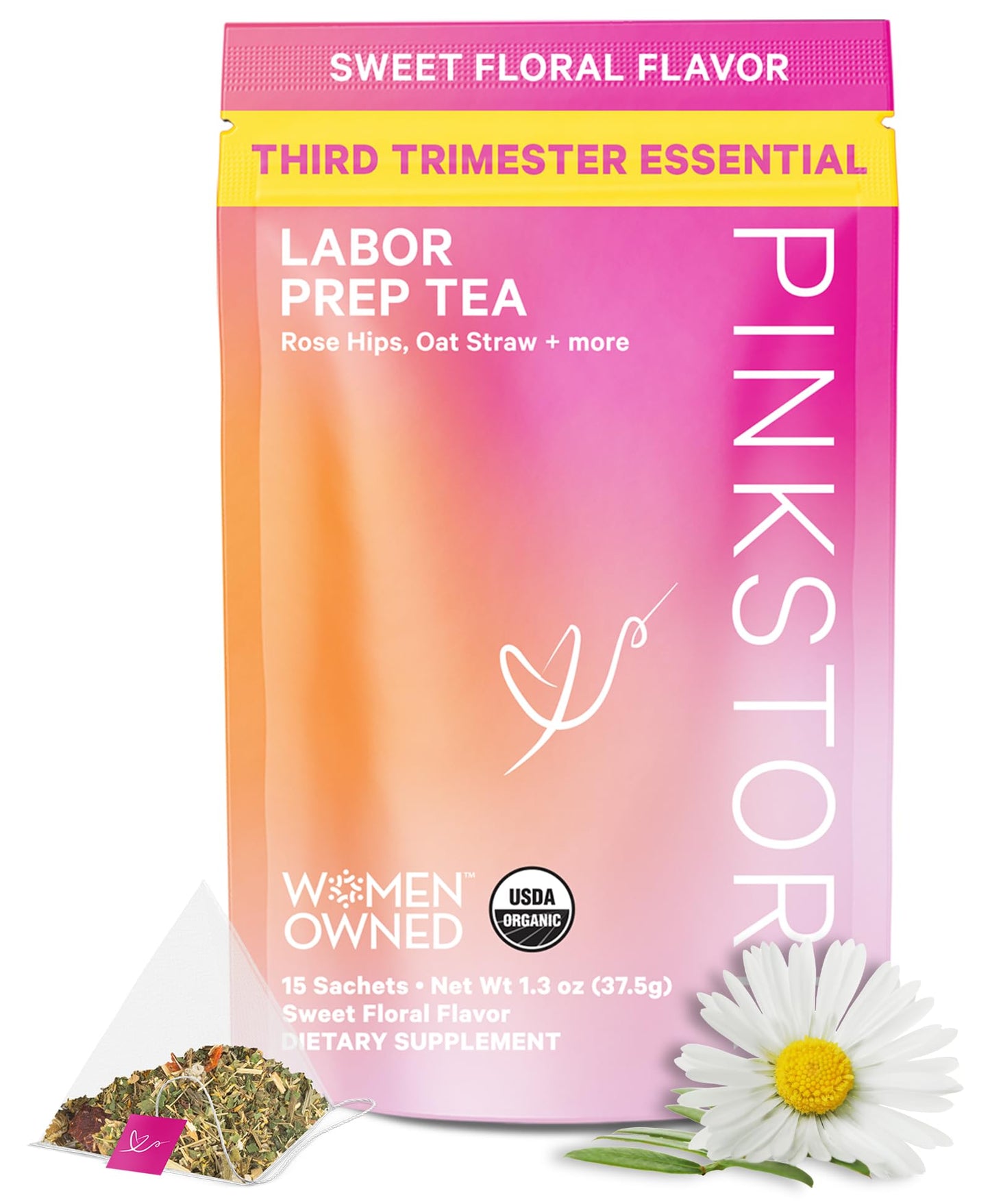 Pink Stork Labor Prep Tea, Organic Red Raspberry Leaf with Chamomile and Rosehip, Caffeine-Free, Pregnancy Must Haves, Labor and Delivery Essentials